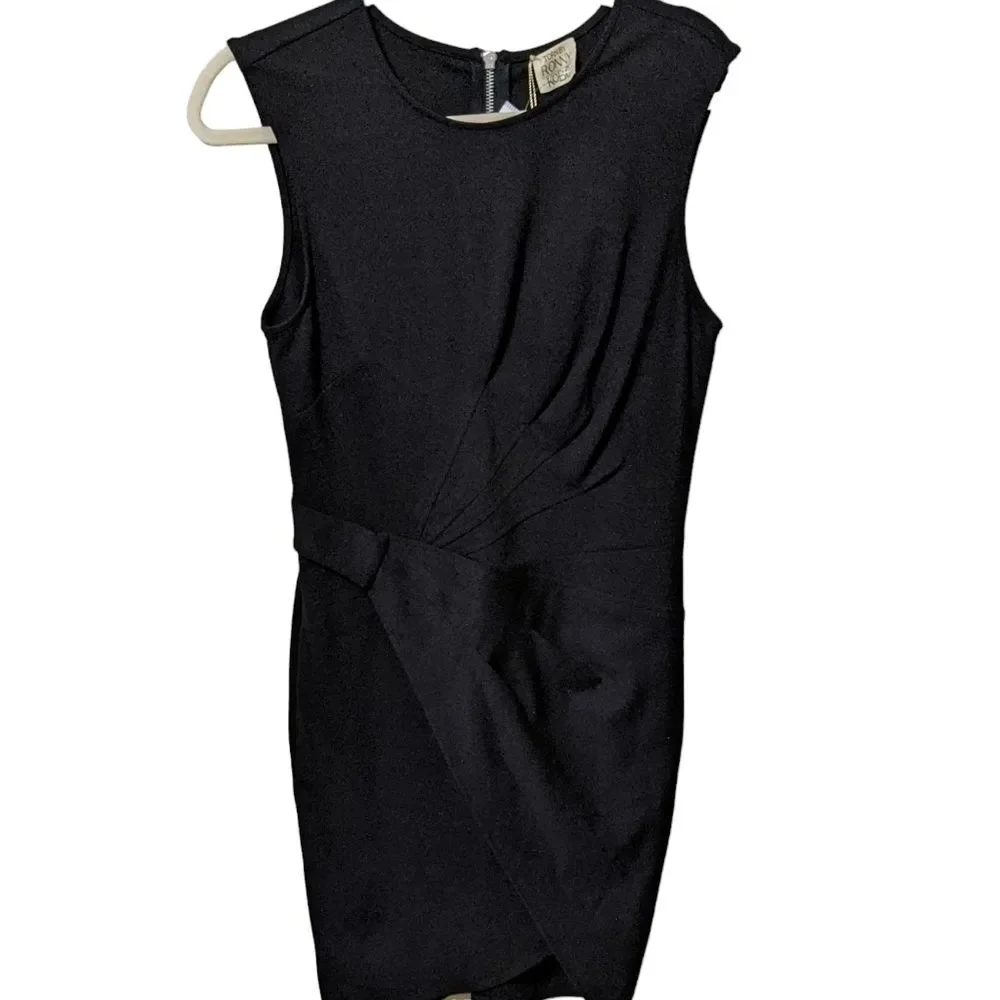 NWT Torn by Ronny Kobo NYC black stretch wrap detail sleeveless mini dress Large